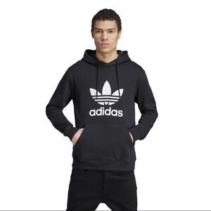 Adidas Men's Black and White Trefoil Hoodie